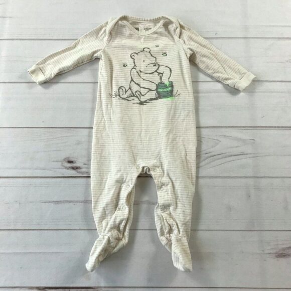Baby Gap Disney Baby 6-9 months Winnie the Pooh Organic Stripe Footed One-piece - Picture 1 of 11